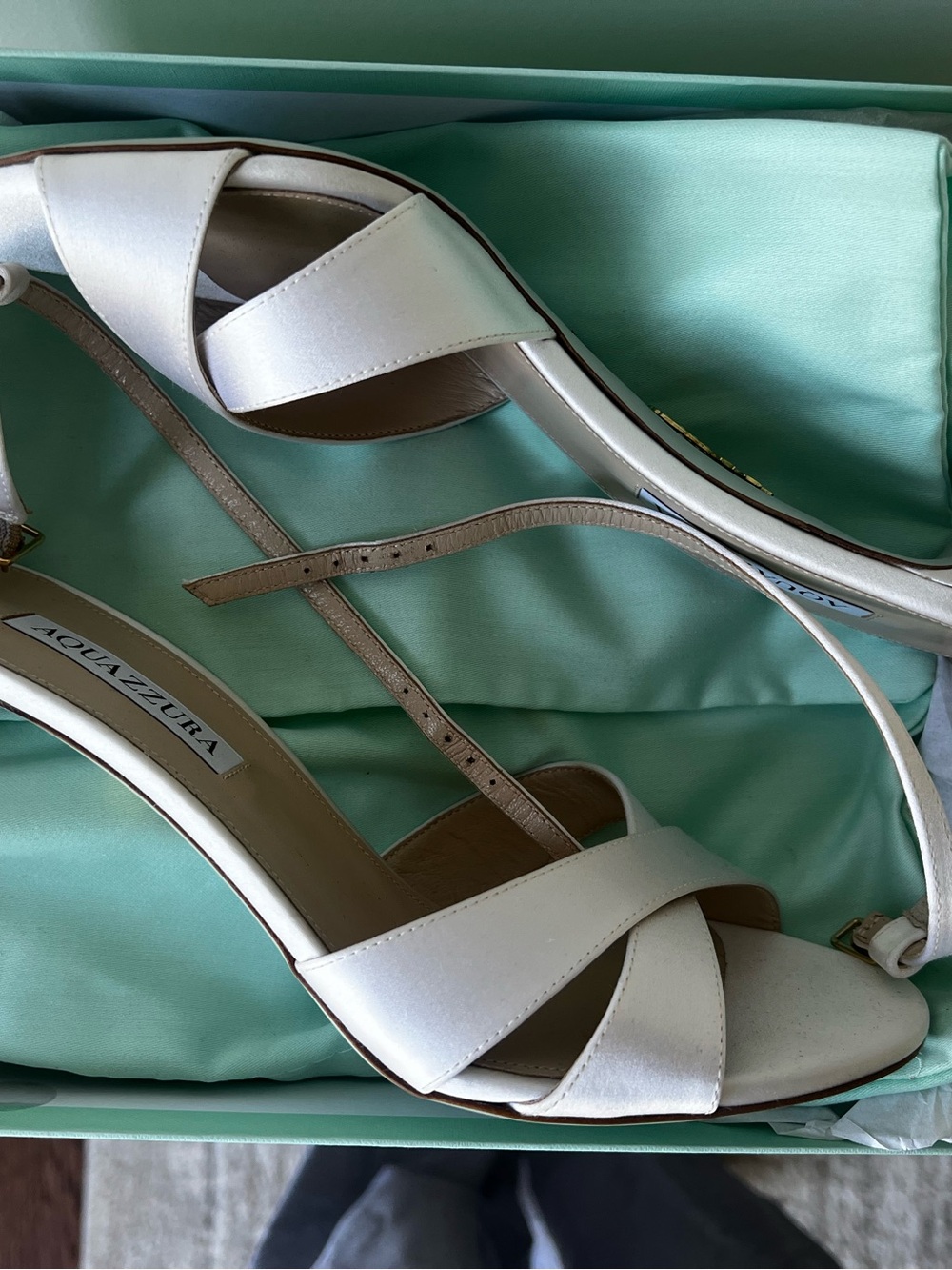Aquazzura Ivory Satin Crisscross Ankle-Strap Heels
